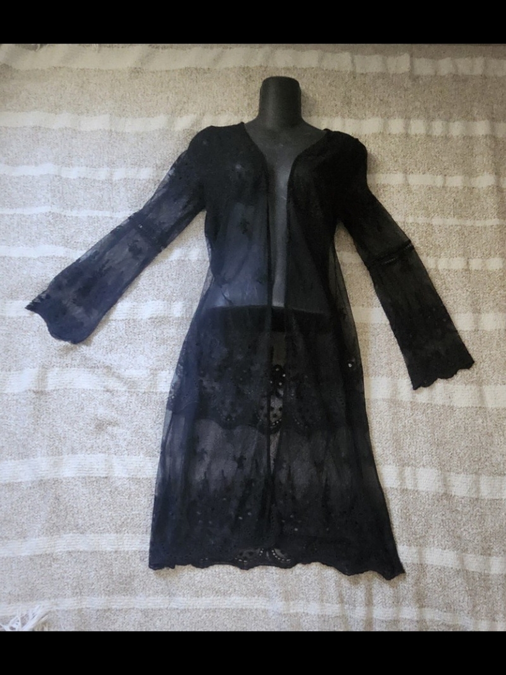 Haute Monde Black Sheer Lace Longline Robe